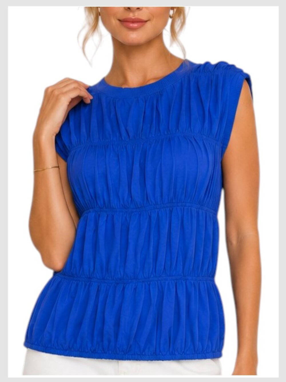 Anthropologie Maeve Smocked Bubble Tee Top Royal Blue S